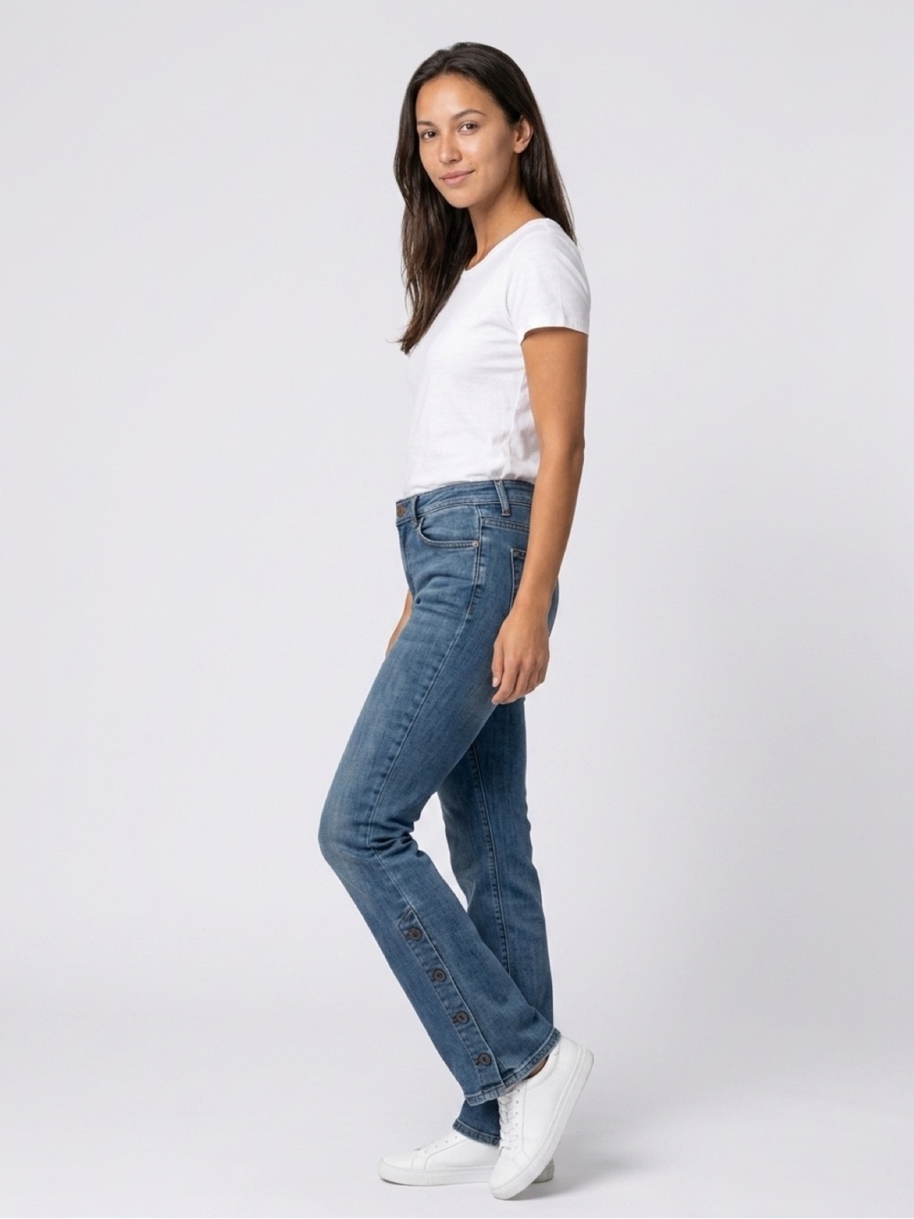Pilcro Blue Flare Jeans with Button Hem